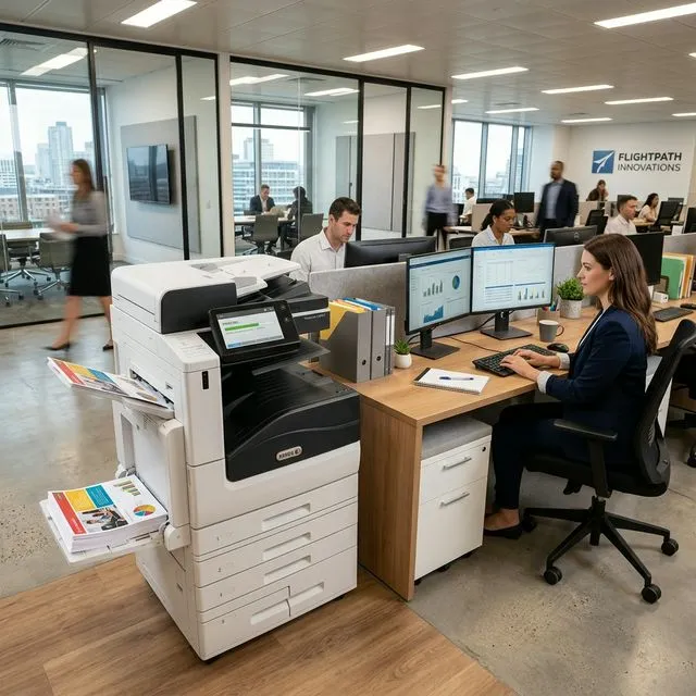 Professional Xerox multifunction color printer in a corporate office environment